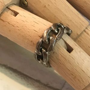 Chain Link Style Distressed Silver Tone Ring Sz 6